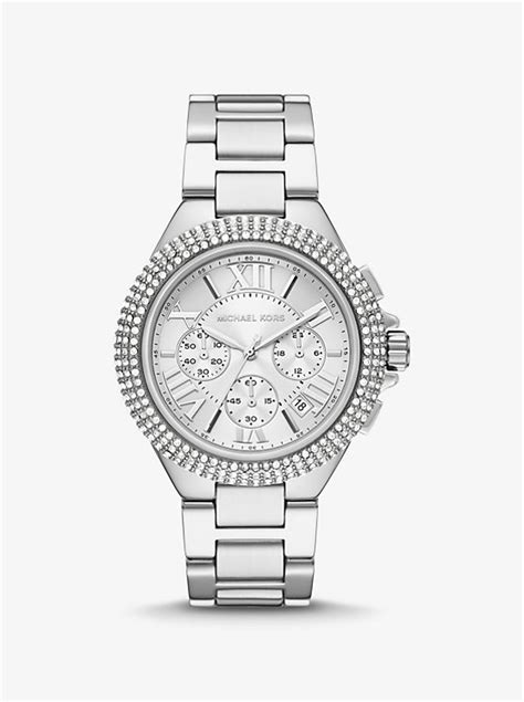 oversized camille pavé silver-tone watch